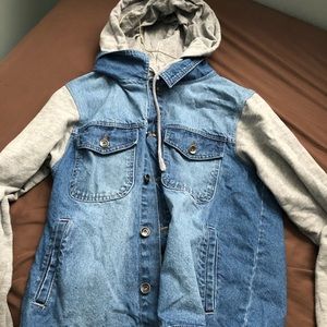 H&M Denim coat with hood and sweater sleeves
